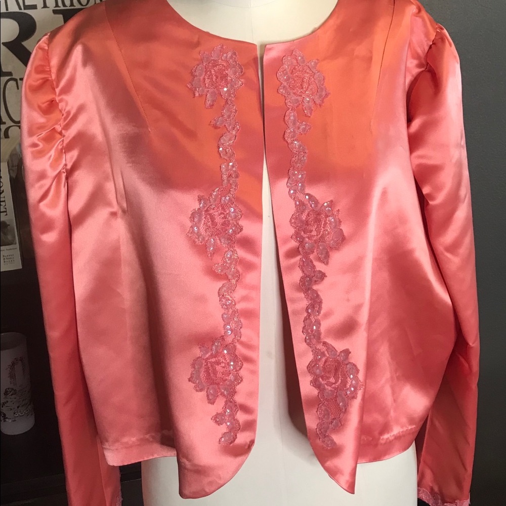 Vintage Jacket Satin Coral Embellished Easter